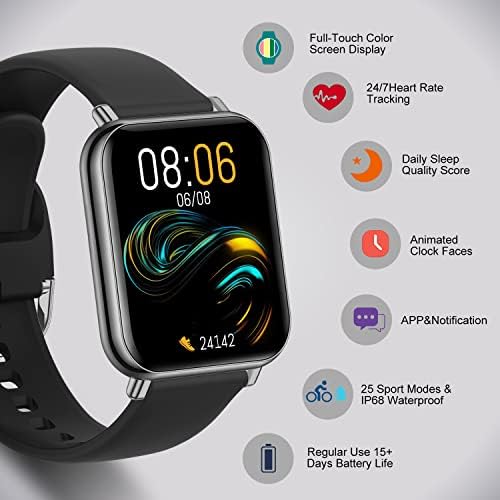 Aswee Smart Watch, Tracker כושר עם דופק 24/7, חמצן דם, צג שינה, 1.69 אינץ