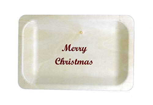 צלחות עץ חד פעמיות מושלמות סטיקס 7 עם הדפס חג מולד שמח - חבילה של צלחות חג מולד שמח