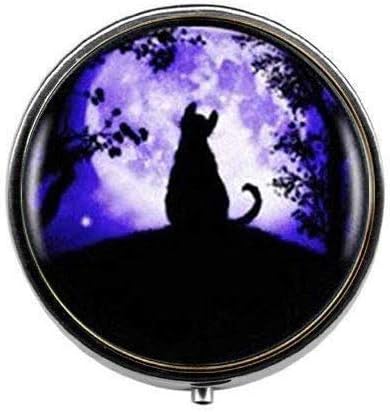שחור חתול בעבודת יד בציר שחור חתול תכשיטי - אמנות תמונה גלולת תיבת - קסם גלולת תיבת-זכוכית סוכריות תיבה