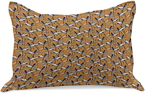 כיסוי כרית שמיכה סרוג טרופי סרוג, עלי דקל על רקע טון ענבר, כיסוי כרית סטנדרטי קינג סייז לחדר שינה, 36 x 20, ענבר רב צבעוני