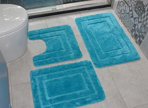 שטיחי שטיח אמבטיה של Suyaovo סט 3 חלקים, שטיח אסלה בצורת U, סט שטיחי אמבטיה מיקרופייבר לא מדובלל, מחצלות אמבטיה סופגות