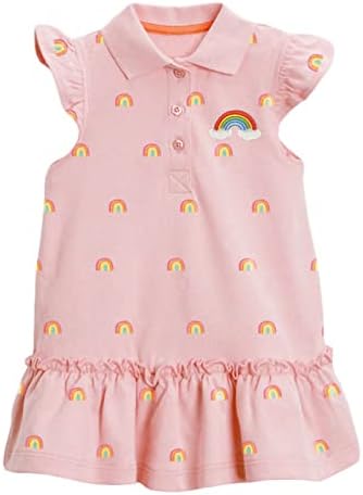 למגול תינוקות בנות קיץ שמלה מזדמנת שמלה שרוול קצר מצוירת דפוס דפוס דפוס פולו שמלת משחק השמש 2-7T