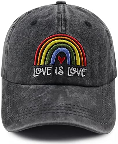 אהבה היא אהבה כובע קשת לגברים נשים, כותנה כותנה מתכווננת מצחיקה כובע בייסבול גאווה הלהטבי