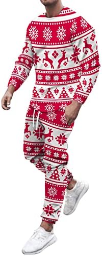 סתיו של גברים בחורף חג המולד 2 חלקים מודפסים בצוואר שרוול ארוך חולצה עליונה ומכנסיים ארוכים בגודל 16