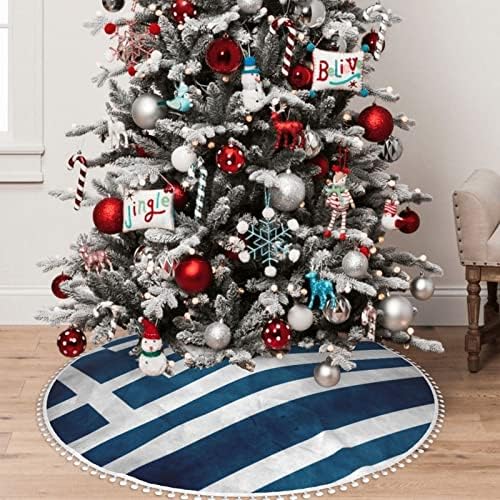 דגל יווני פומפום חצאית עץ חג המולד חצאית עץ עץ עץ. קוטר 30/36/48 אינץ '