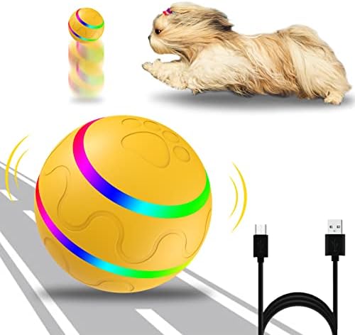 צעצועי כדור כלבים אינטראקטיביים ביגטוטו, כדור מתגלגל פעיל לכלבים/חתולים מקורה עם תנועה מופעלת/USB נטענת, נעים, נעץ כדורי חיית