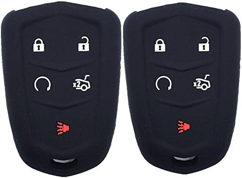 Ezzy Auto זוג שחור 5 כפתורים סיליקון מפתח גומי פוב כיסוי מקש כיסוי מפתח ז'קט מפתח מגן עור מתאים לשנת 2014 2015 Cadillac