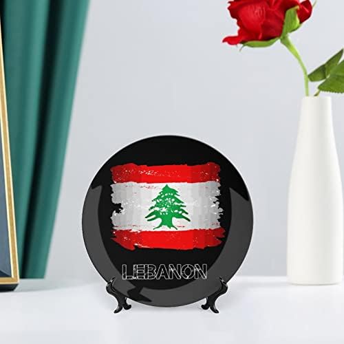 דגל של צלחת דקורטיבית של לבנון צלחת קרמיקה עגולה צלחת סין צלחת עם עמדת תצוגה לעיצוב חתונה למסיבה