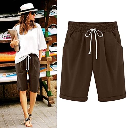 מכנסי קיץ מזדמנים של נשים טרנדיות צבע אחיד חמש נקודות מכנסיים בתוספת מכנסי כותנה נוחים כותנה נוחים. מכנסיים קצרים
