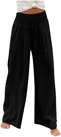 מכנסי פשתן יוטנריים לנשים מזדמנים של קיץ רגל רחבה מכנסיים פלאצו/מכנסיים קצרים אופנה חוף חוף קומבי מכנסי מותניים גבוהים
