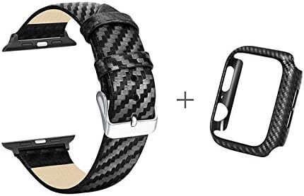 SomeSame תואם לפס שעון Apple 44 ממ סיבי פחמן חליפת פס עור אמיתי עם רצועת ספורט החלפת מארז מגן לסדרה IWatch 6 5 4