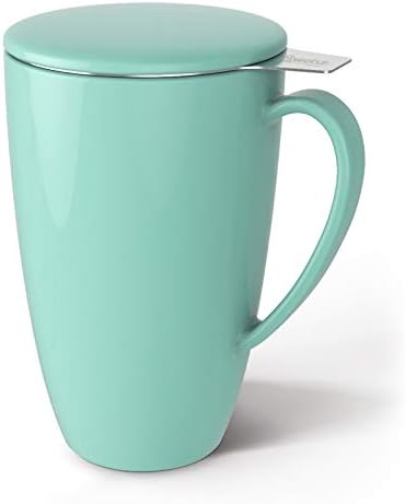 SWEESE 14 גרם ספל תה חרסינה עם מכסה ומכסה, כוס תה עלים רופפים, מתנות לחובב תה, ירוק נענע - 207.109