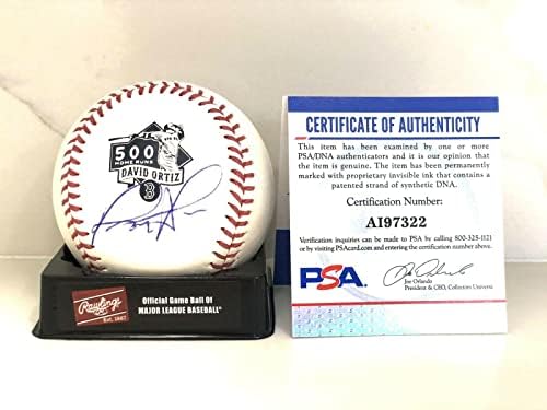 דיוויד אורטיז יד חתמה על 500 לוגו Homerun Baseball Boston Redsox Big Papi PSA DNA - כדורי חתימה