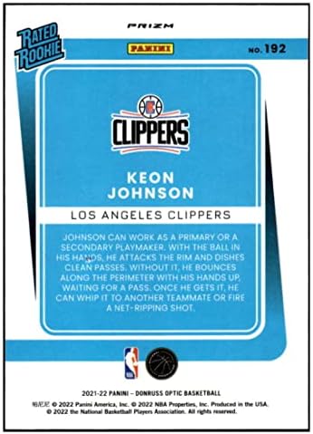 Keon Johnson RC 2021-22 Donruss Optic Silver Wave 192 Clippers Degated Rookies Fanatics Set Set NM+ -MT+ NBA