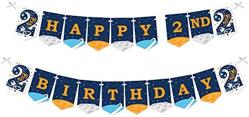 נקודה גדולה של אושר יום הולדת שני שני הירח - החלל החיצון של יום הולדת שנייה שנייה באנר - קישוטים למסיבות - יום הולדת שני