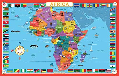 מפת שיחות של אפריקה לילדים פלוסמאט חינוכי - חלק מאוסף העולמי שלנו לילדים עם פעילויות מאחור - עמיד למים, רחיץ לילדים