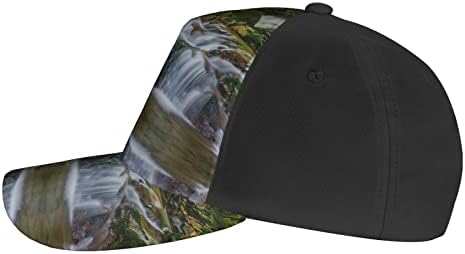 מפל באמצע יער מודפס בייסבול כובע, מתכוונן אבא כובע, מתאים לכל מזג האוויר ריצה ופעילויות חוצות שחור