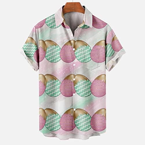 שיפוקוקם פסחא לגברים, כפתור שרוול קצר של חג הפסחא במורד חולצות הוואי גברים הדפס אופנה בתוספת חולצה עם כיס