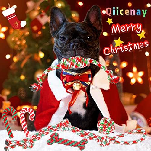 צעצועי חבל כלבים לחג המולד 6 חבילה - צעצועי לחיזה לחיות מחמד מוגדרים לעיסות אגרסיביות כלבים בינוניים קטנים גור גזע