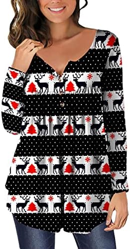 חג המולד ארוך שרוול טוניקות לנשים, איל חתול הדפסת חולצה מזדמן עגול צוואר חולצה רופף בכושר סוודר למעלה