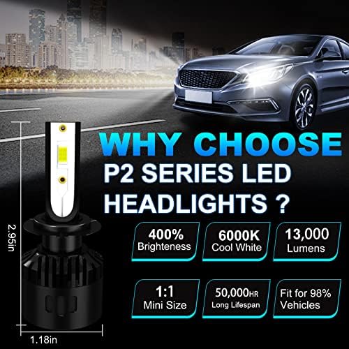 Lautoface H7 LED פנס נורות -13000 לומן 6500K פנס LED לבן מגניב קורות LED נורות LED נמוכות להחלפה לרכב, משאית, רכב שטח, טנדר,