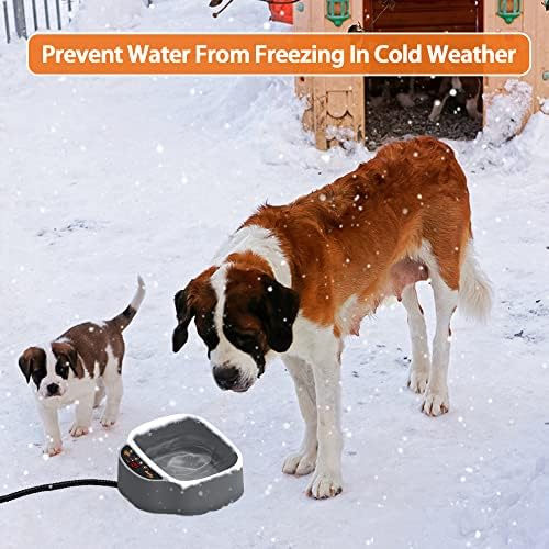 טוזי מחומם כלב קערה, 2 טמפרטורת מתכוונן מחומם מים קערה עם טיימר, חיצוני מחומם לחיות מחמד קערה עם ללעוס עמיד