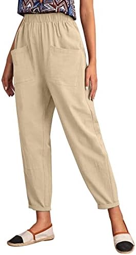 מכנסי פשתן כותנה של Meymia, 2023 נשים קיץ אלגנטיות עלייה גבוהה רזה מתאימות מותניים אלסטיות יוגה יוגה מכנס חתוך