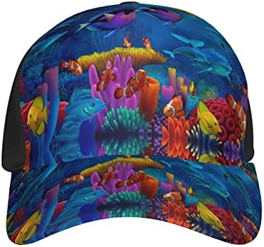 מתחת למים העולם צבעוני דגים מודפס בייסבול כובע, מתכוונן אבא כובע, מתאים לכל מזג האוויר ריצה ופעילויות חוצות