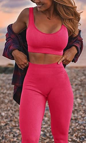 ערכות אימון סקסיות של אולצ'י נשים סקסיות 2 חלקים - מכנסיים קצרים מצולעים חלקים ומכנסיים פעילים של חזיית ספורט יוגה