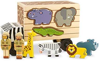 מליסה ודאג צורת הצלת בעלי חיים-משאית מיון - צעצוע עץ עם 7 בעלי חיים ו -2 דמויות משחק - צעצועי רכב לפעוטות