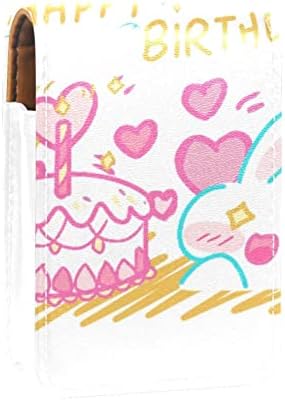 שפתון מקרה עם מראה חמוד נייד איפור תיק קוסמטי פאוץ, קריקטורה בעלי החיים ארנב יום הולדת שמח