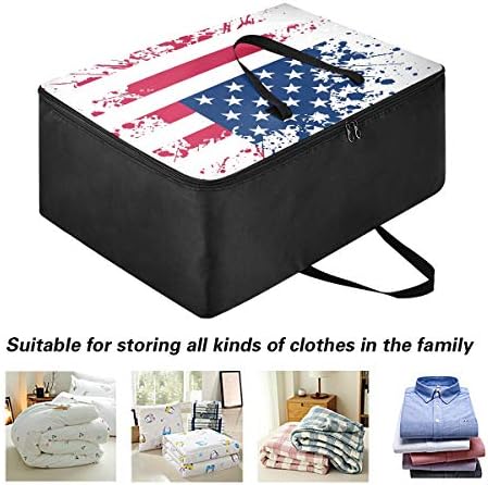 שקית אחסון בגדים משולבת לשמיכה - קיבולת גדולה תיק מארגני דגל אמריקאים עם סל אחסון לקישוט רוכסן למעונות