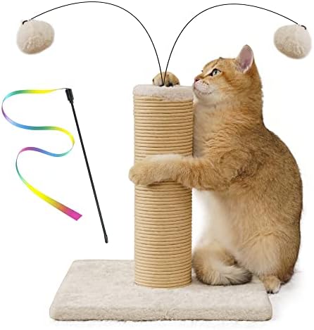 חתול שריטה הודעה עם מתנה קשת סרט שרביט חתול צעצוע מקורה קטן חתולים, גורים, מגרד הודעות עם נייר חבל,2 קופצני כדורי