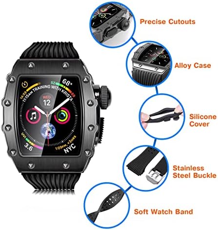 Buday Diy Metal Watch Case+רצועה לשעון 44 ממ 3in1 להקת צפייה בסיליקון לסדרת I-Watch SE 7 6 5 4 אביזרי ערכת שינוי