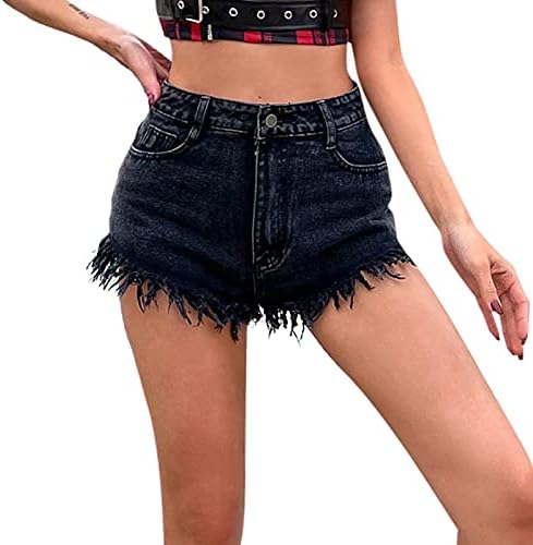 Bfone לנשים קיץ ציצית שולל שולי קרע מכנסיים קצרים של ג'ינס סקסית במותניים סקסיות ג'ינס מכנסיים קצרים במועדון המסיבות