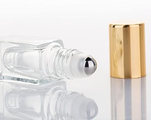 Qixivcom 3 מל בקבוק זכוכית מיני עם רולר נירוסטה ריבוע נייד בקבוק רולר זכוכית צלול 0.1oz Diy Travely Prinity