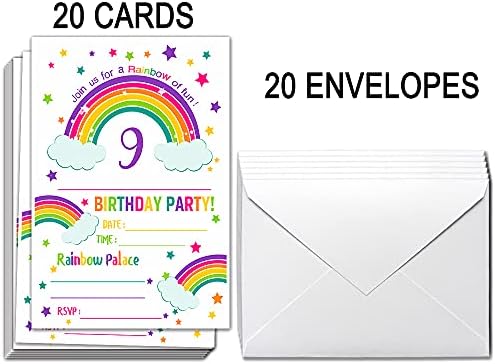 ukebobo 9th Crainbow הזמנות למסיבת יום הולדת עם מעטפות-הזמנות למסיבת יום הולדת, קישוטים למסיבות קשת-20 קלפים עם מעטפות
