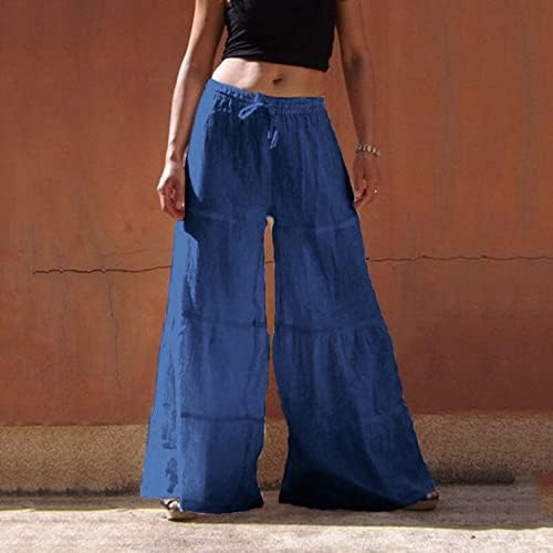 WOCACHI נשים כותנה פשתן יוגה מכנסי טרנינג מכנסי טרקלין רגל רחבים פיג'מה מכנסיים זורמים אימון זורמים מכנסי טרנינג מכנסי