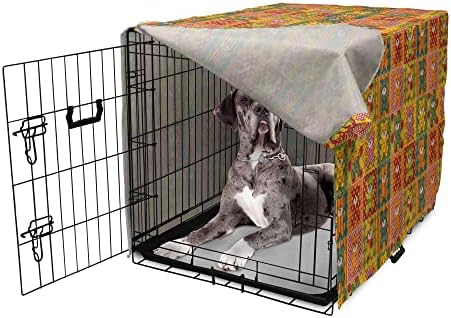 כיסוי ארגז כלבים בקתות, דפוס צבעוני עם דובונים בסגנון טלאים הדפס מצחיק, כיסוי מלונה מחמד קל לשימוש עבור גורי כלבים קטנים