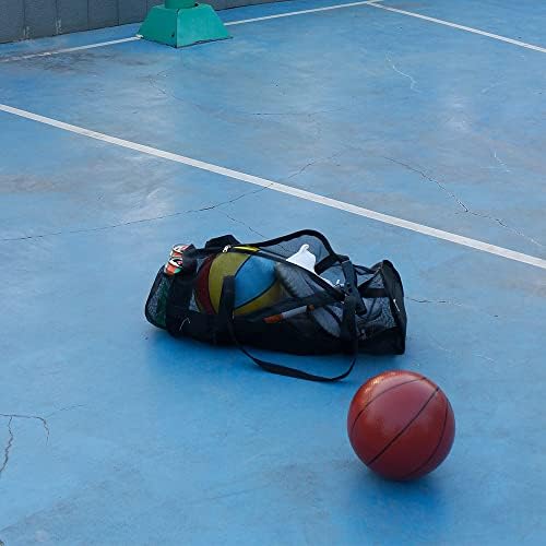 תיק דאפל של כדור סל גדול, תיק כדורסל רשת, תיק ציוד ספורט רשת עם רצועת כתפיים להחזקת כדורסל, כדורעף, כדורגל, ציוד