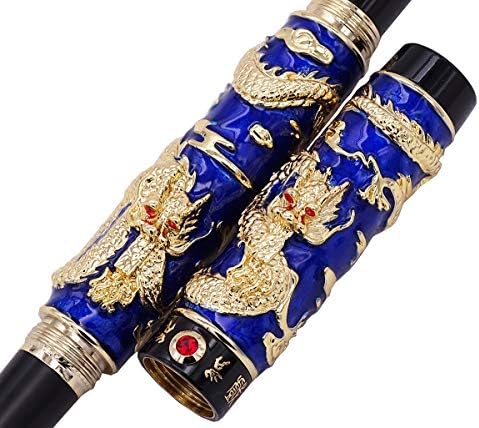עט מזרקת דרקון כפול כחול ג'ינהו, עט אמייל מעשה ידיים ציור אמייל סיני, עט חתימה של ציפורן כפוף, עט מתנה עסקית