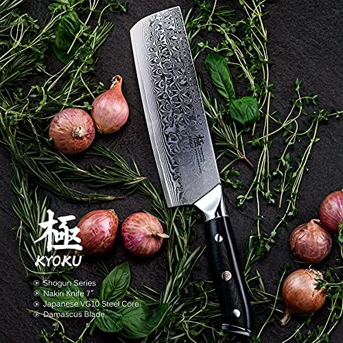 סדרת שוגון קיוקו 8 סכין שף מקצועית + 7 סכין נקירי + 7 קליבר ירקות-להב דמשק מזויף ליבת פלדה יפנית 10