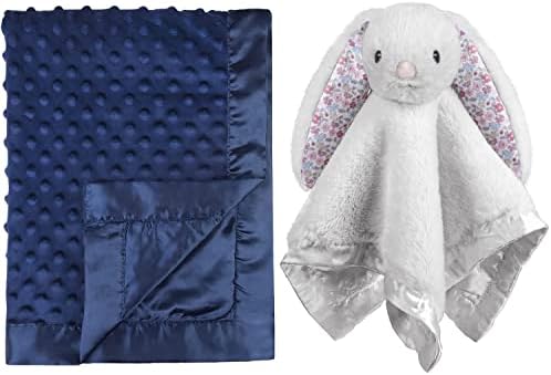 שמיכת תינוק+שמיכת אבטחה של ארנב לבנים שמיכה כפולה מנוקדת סופר רכה מינקית עם גיבוי סאטן משיי