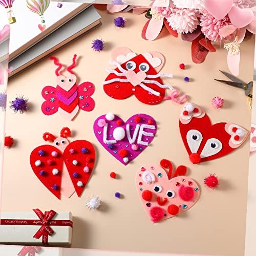 675 חתיכות מלאכה ליום האהבה DIY לב ילדים ערכות מלאכה של Valentine כוללות Hearts Hearts Pom-Poms Pomms Laberse
