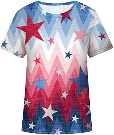 צמרות טרנדיות לנשים חולצת טריקו פטריוטית אופנה מזדמנת קצרה דגל אמריקה הדפסת דגל רופף 4 ביולי טיז