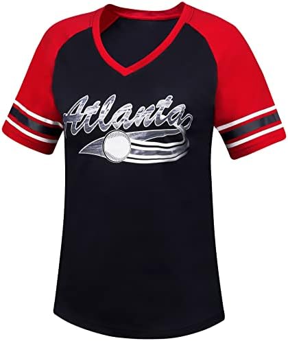 Geneisteck Womens City Baseball v Pork אוהדי חולצות טריקו Raglan - Navy & Red