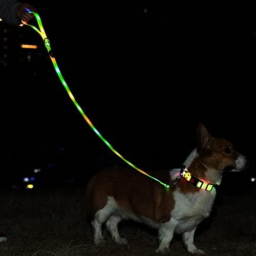 LED LED LIGHT UP צווארון כלבים ורצועה להליכה בשעות הלילה ברצועות והצווארונים של הכלבים הכהים קובעים נטענת אטומה למים