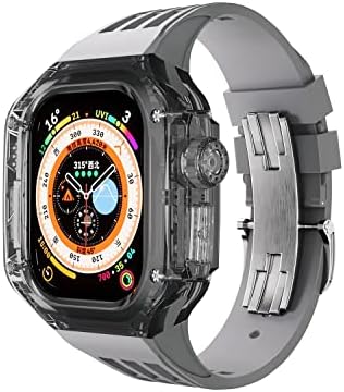 SJSW עבור Apple Watch Ultra 49 ממ שקוף Fluororubber ערכת שינוי יוקרה מארז & להקה עבור Iwatch Series 8 Mod Kit Band Band