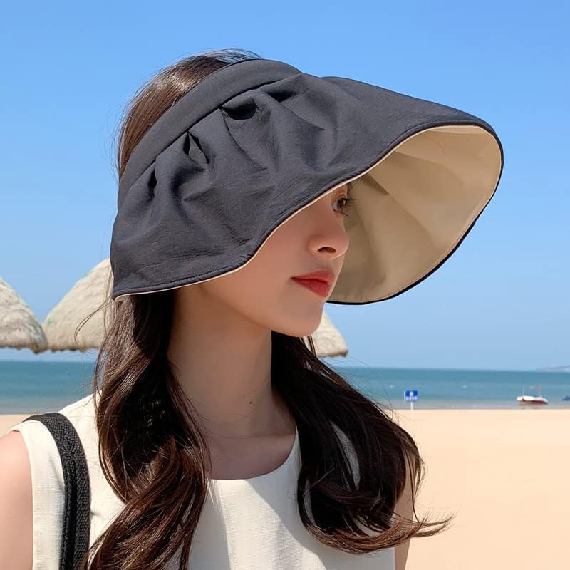 כובעי מגן שמש לנשים, 2 ב -1 כובע פגז מתקפל רחב-שוליים כובע חוף קיץ