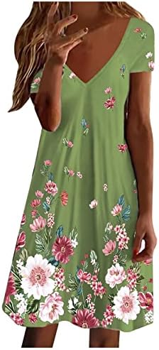 2023 קיץ נשים V צוואר שמלת פרחים מעוטרת בוהו מזדמן דפוס רופף דפוס זורם זורם שמלות חוף קצרות